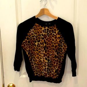 Express Black and Leopard Crew Neck Sweater